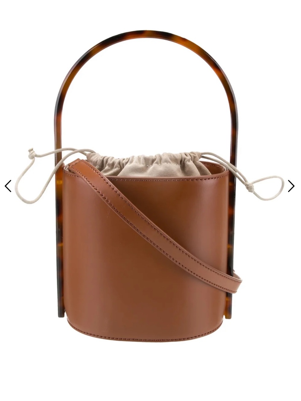 STAUD Brown Bucket Crossbody with Tortoiseshell Handle